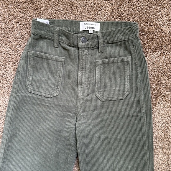 Reformation Peyton High Rise Bootcut Corduroy Pants Patch Pocket Green - Picture 4 of 8